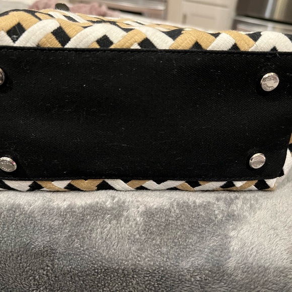 Talbots Black, Tan and White Handbag with Black Bamboo Style Handles - Picture 6 of 9